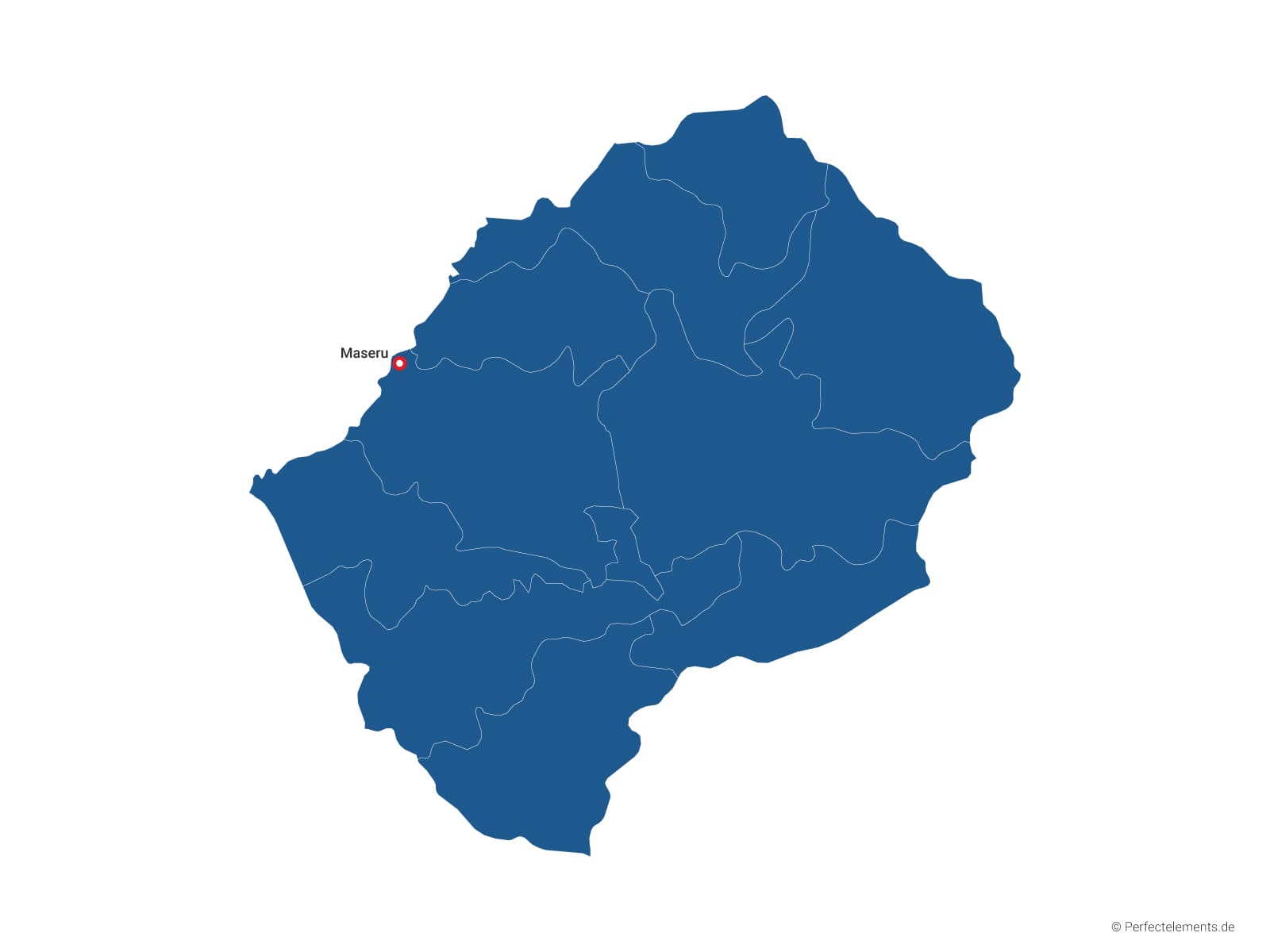 Vektor-Landkarte von Lesotho (Einfarbig mit Hauptstadt und Regionen)