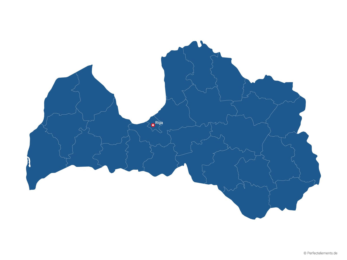 Vektor-Landkarte von Lettland (Einfarbig mit Hauptstadt und Regionen)