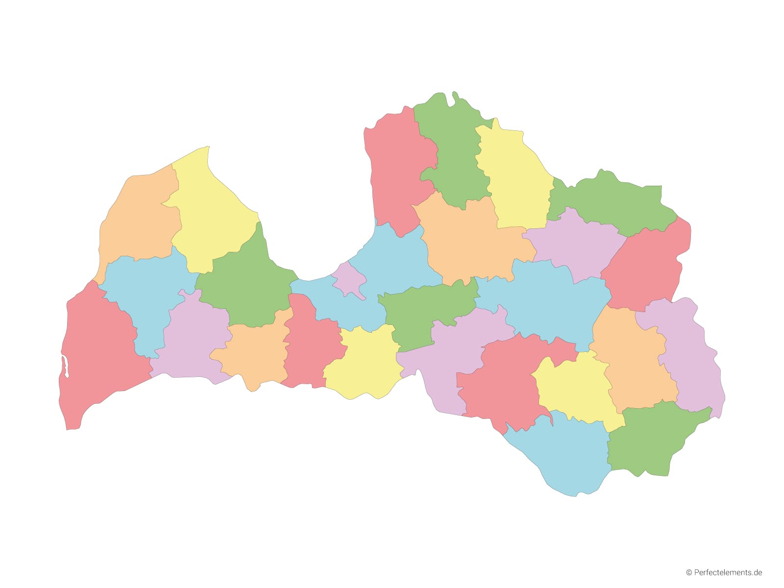 Vektor-Landkarte von Lettland (Mehrfarbig mit Regionen)