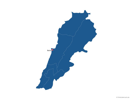 Vektor-Landkarte vom Libanon (Einfarbig mit Hauptstadt und Regionen)