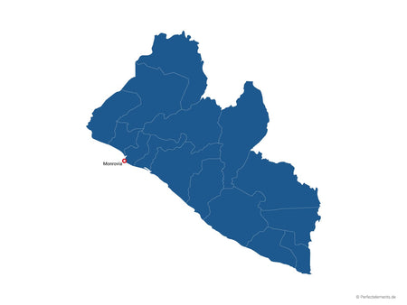 Vektor-Landkarte von Liberia (Einfarbig mit Hauptstadt und Regionen)