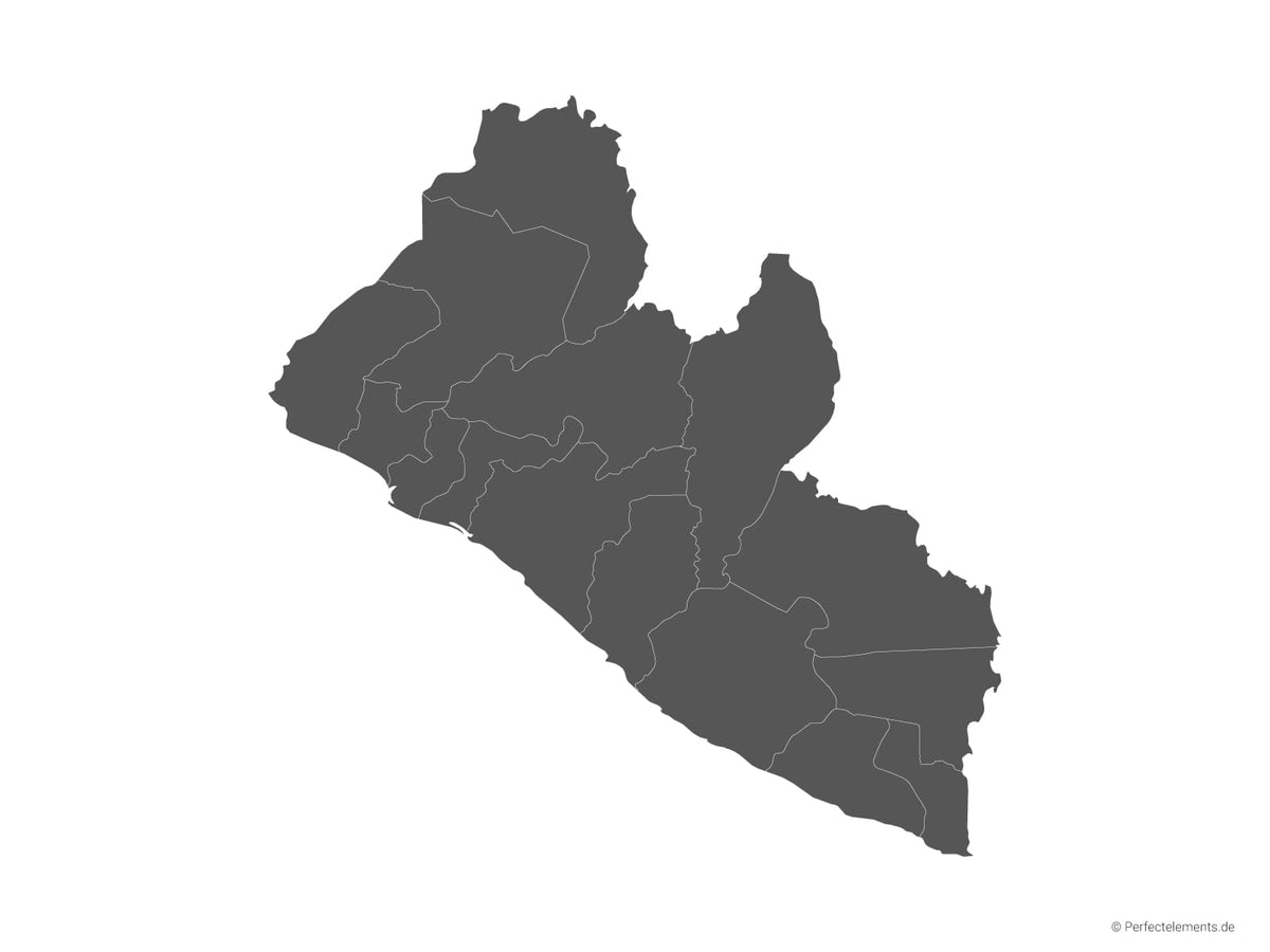 Vektor-Landkarte von Liberia (Einfarbig mit Regionen)