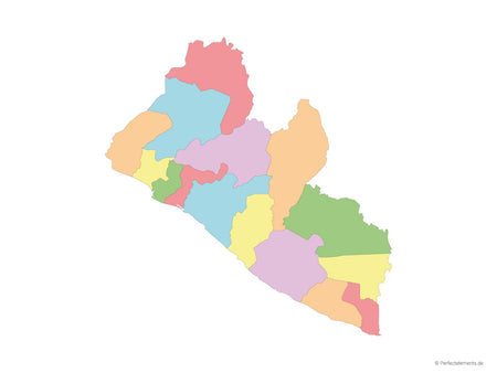 Vektor-Landkarte von Liberia (Mehrfarbig mit Regionen)