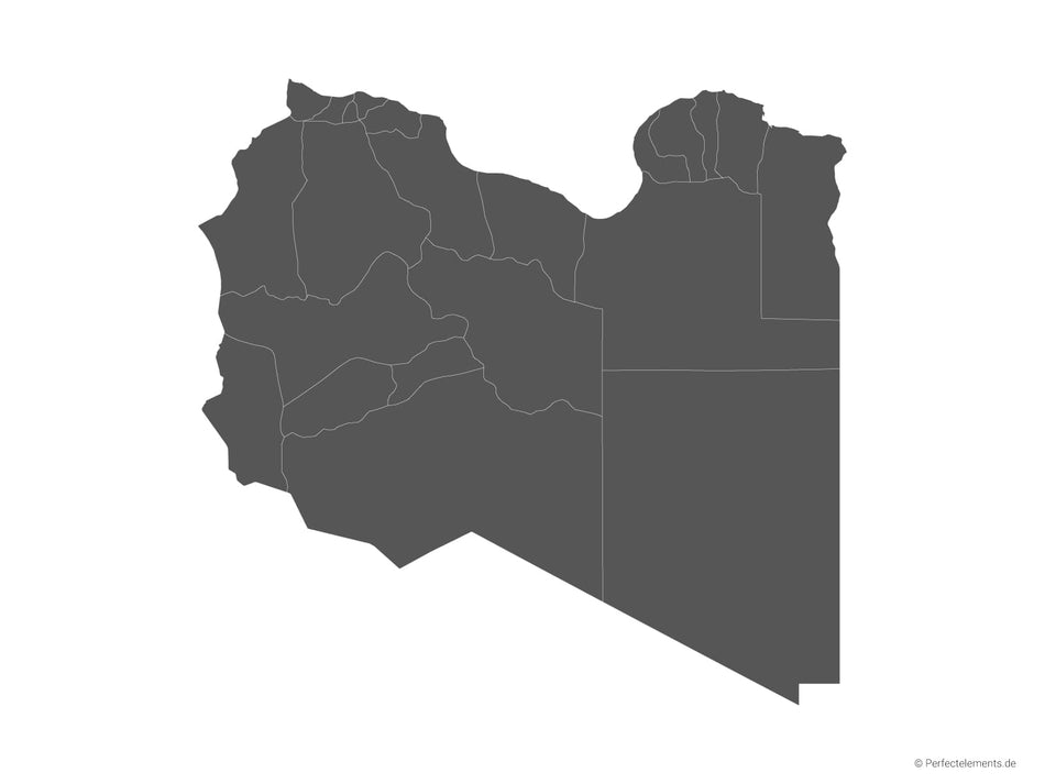 Vektor-Landkarte von Libyen (Einfarbig mit Regionen)