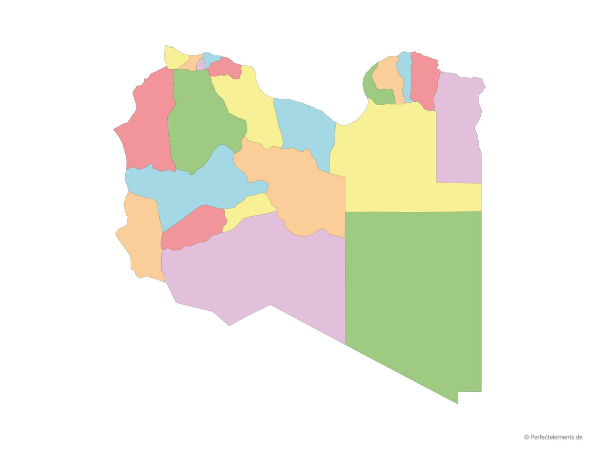 Vektor-Landkarte von Libyen (Mehrfarbig mit Regionen)