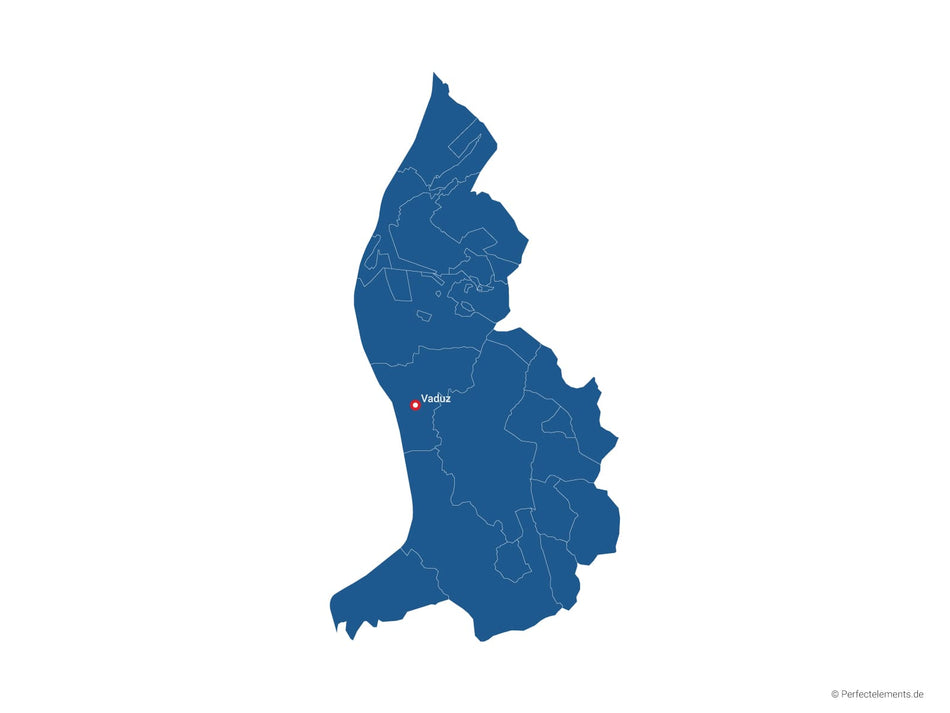 Vektor-Landkarte von Liechtenstein (Einfarbig mit Hauptstadt und Regionen)