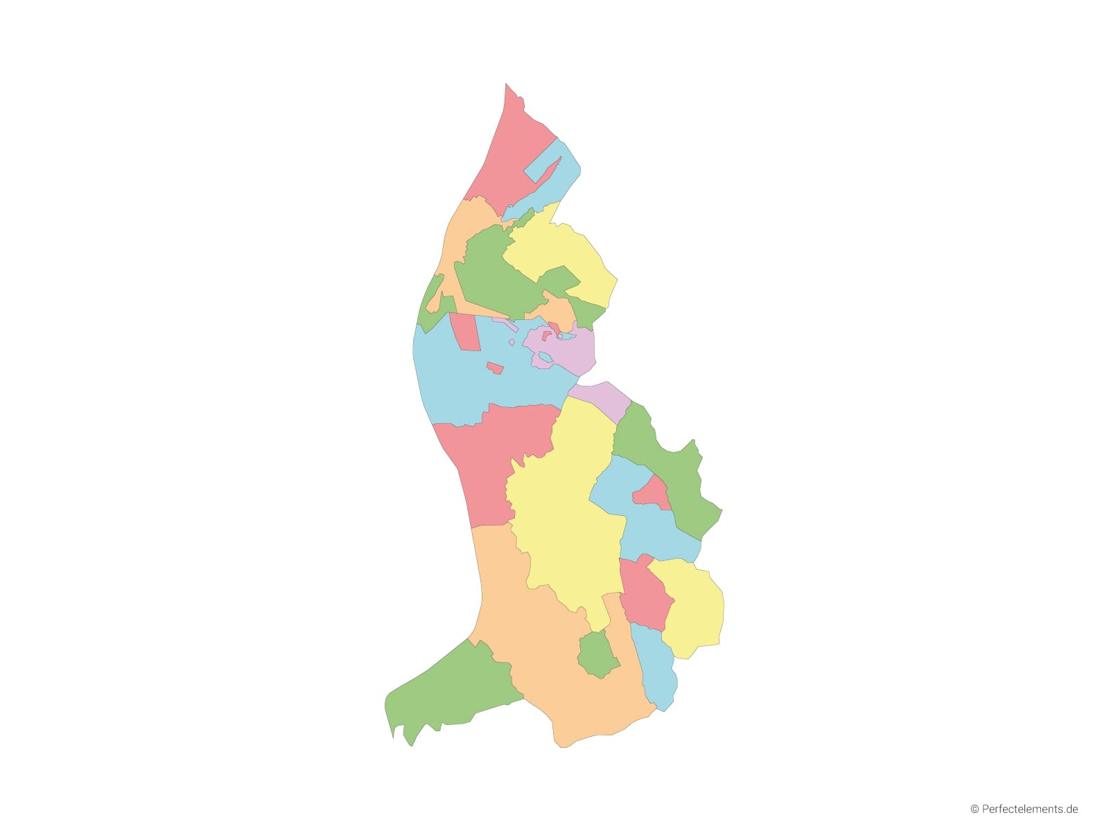 Vektor-Landkarte von Liechtenstein (Mehrfarbig mit Regionen)