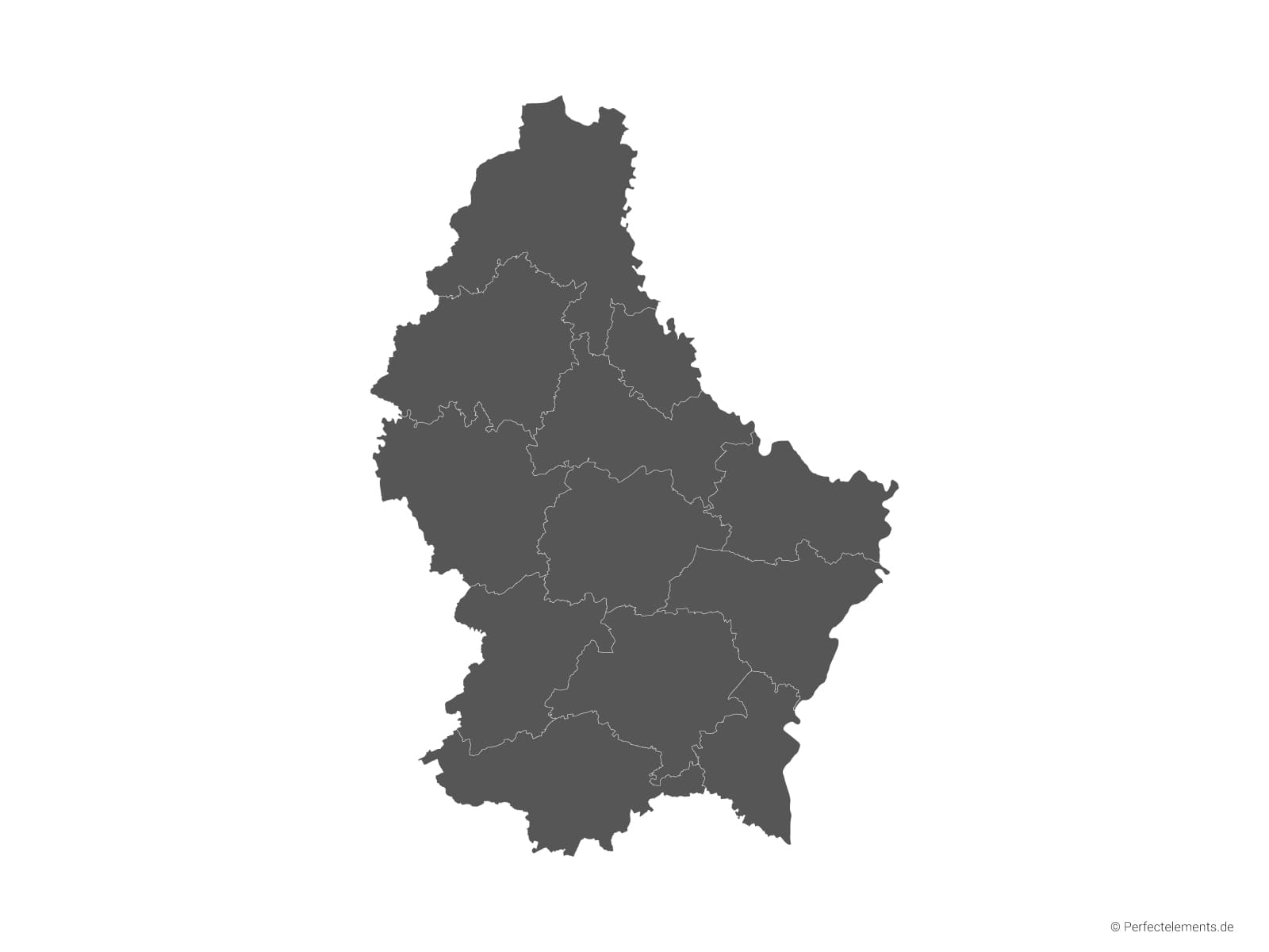 Vektor-Landkarte von Luxemburg (Einfarbig mit Regionen)