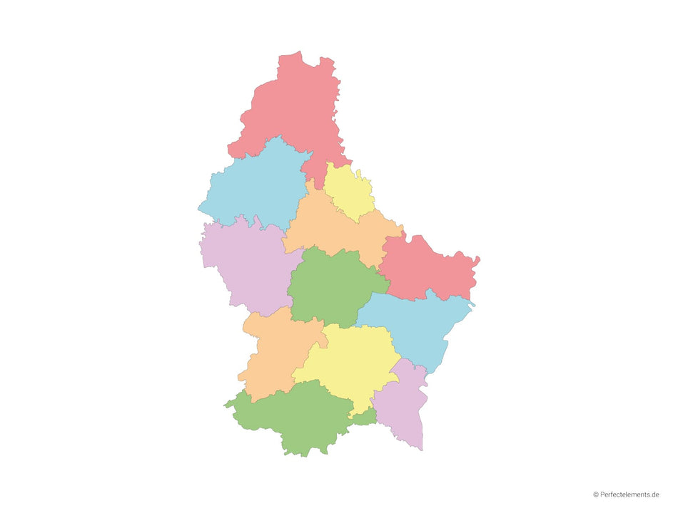 Vektor-Landkarte von Luxemburg (Mehrfarbig mit Regionen)