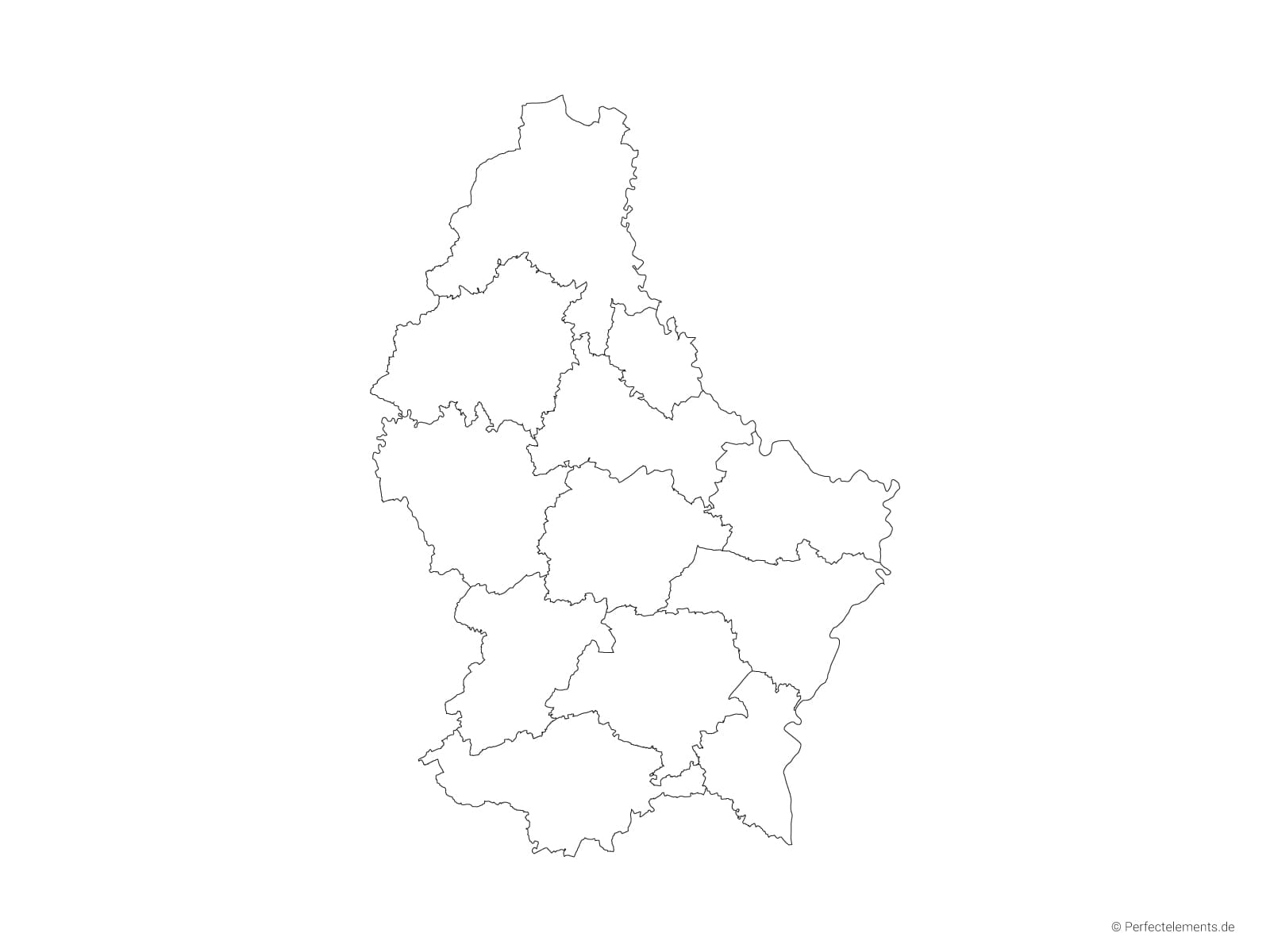 Vektor-Landkarte von Luxemburg (Outline mit Regionen)