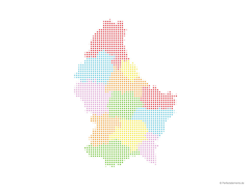 Vektor-Landkarte von Luxemburg (Punkte rund, mehrfarbig)