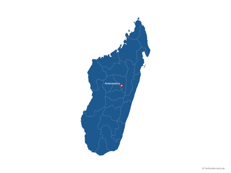 Vektor-Landkarte von Madagaskar (Einfarbig mit Hauptstadt und Regionen)