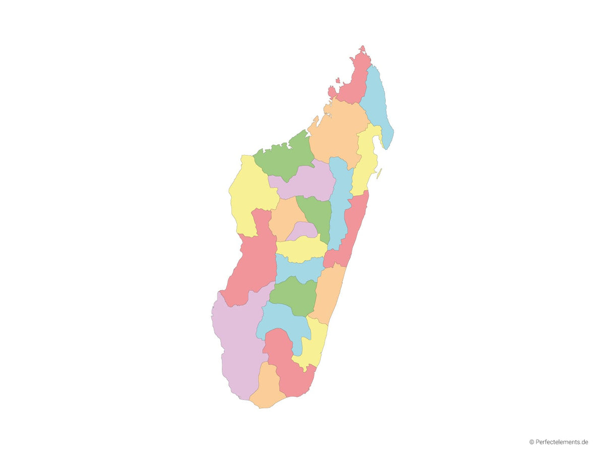 Vektor-Landkarte von Madagaskar (Mehrfarbig mit Regionen)