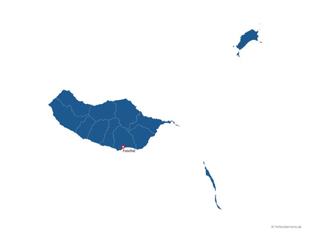 Vektor-Landkarte von Madeira (Einfarbig mit Hauptstadt und Regionen)