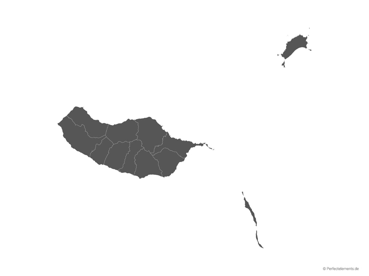 Vektor-Landkarte von Madeira (Einfarbig mit Regionen)