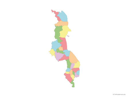 Vektor-Landkarte von Malawi (Mehrfarbig mit Regionen)