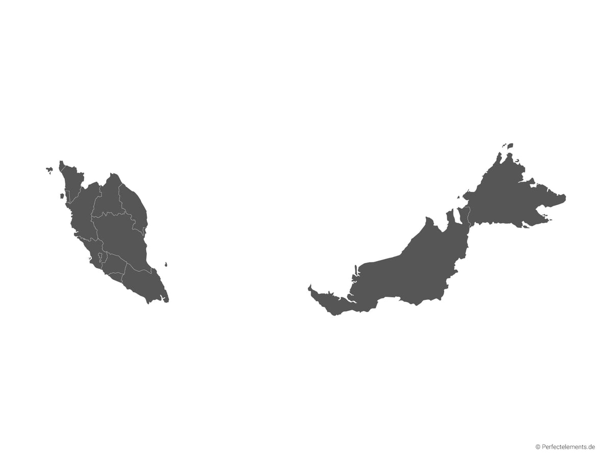 Vektor-Landkarte von Malaysia (Einfarbig mit Regionen)