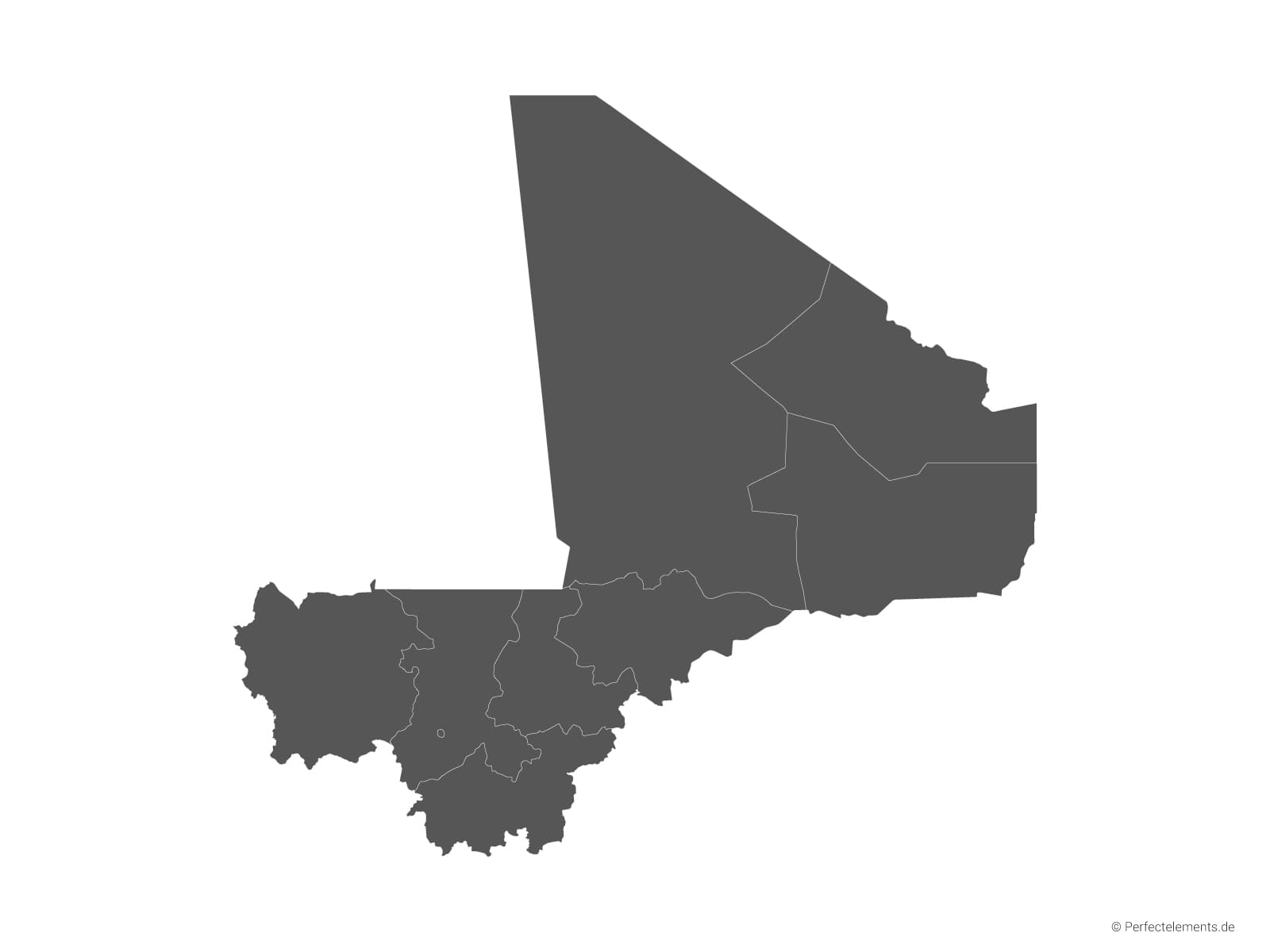 Vektor-Landkarte von Mali (Einfarbig mit Regionen)