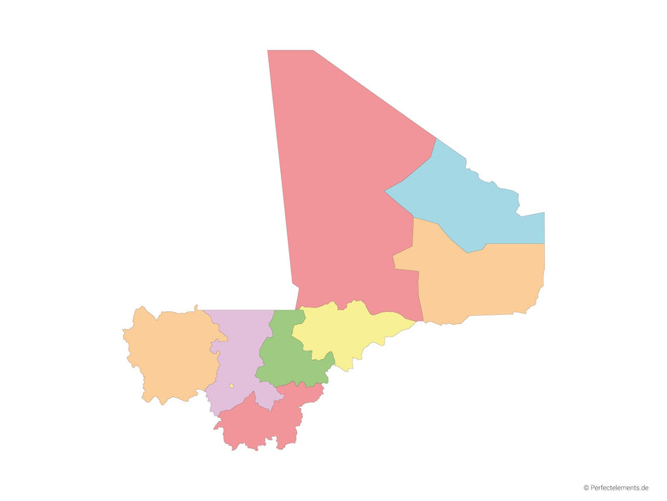 Vektor-Landkarte von Mali (Mehrfarbig mit Regionen)