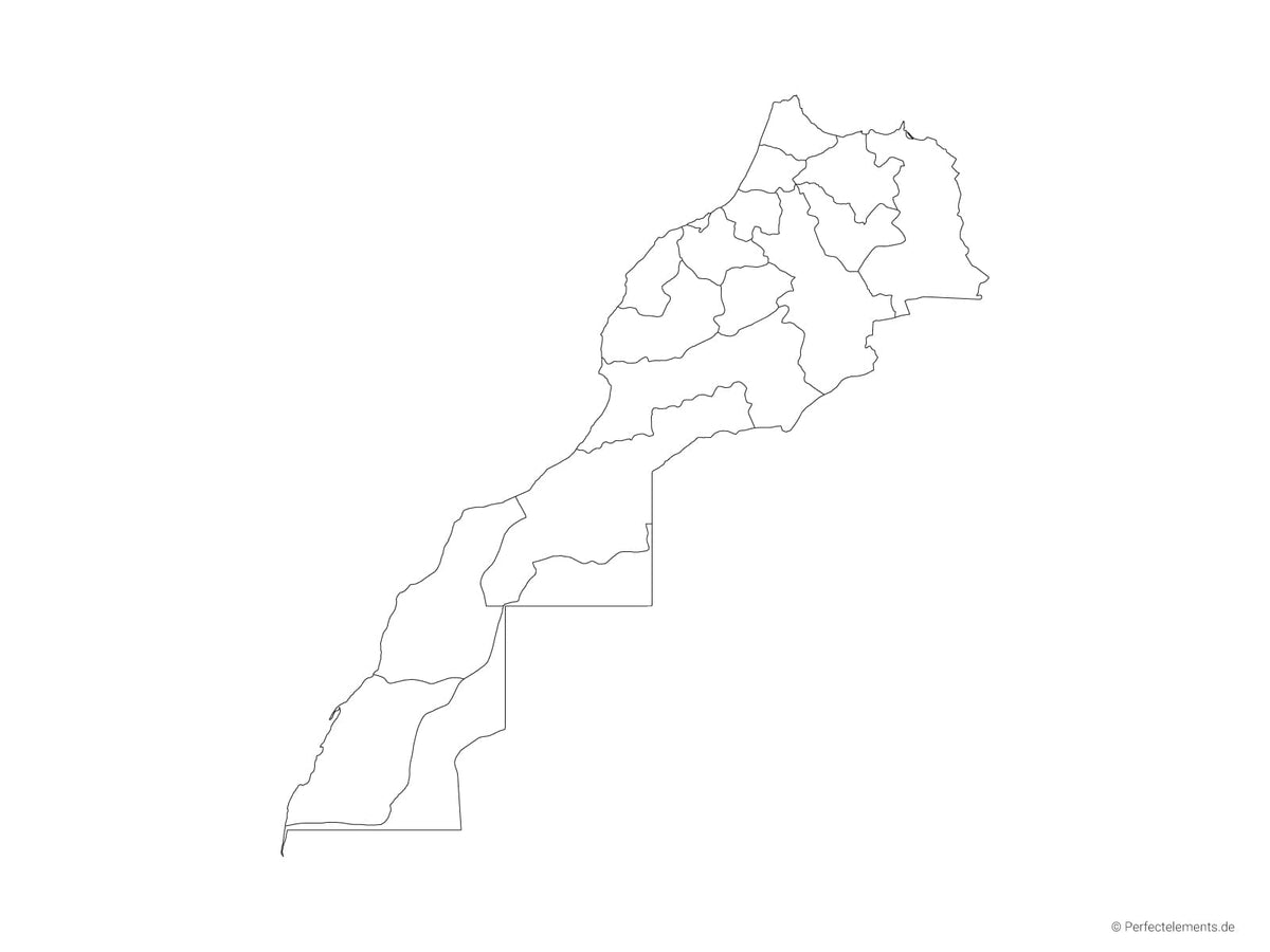 Vektor-Landkarte von Marokko, mit Westsahara (Outline mit Regionen)