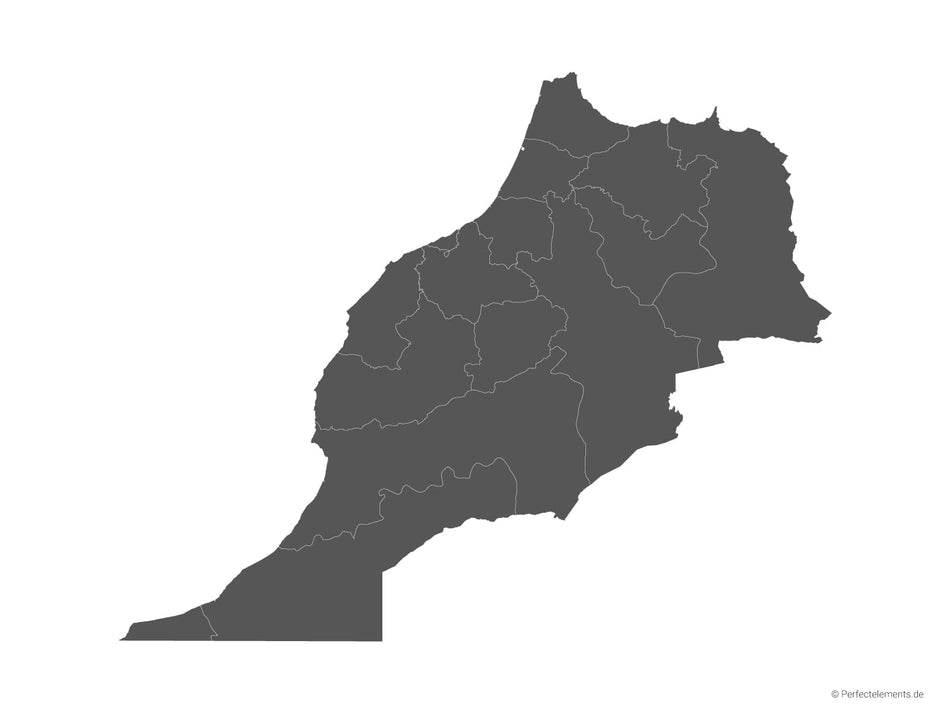 Vektor-Landkarte von Marokko, ohne Westsahara (Einfarbig mit Regionen)