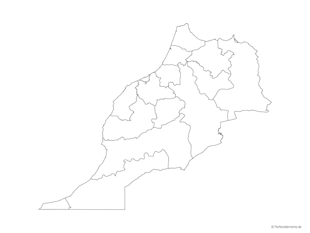 Vektor-Landkarte von Marokko, ohne Westsahara (Outline mit Regionen)