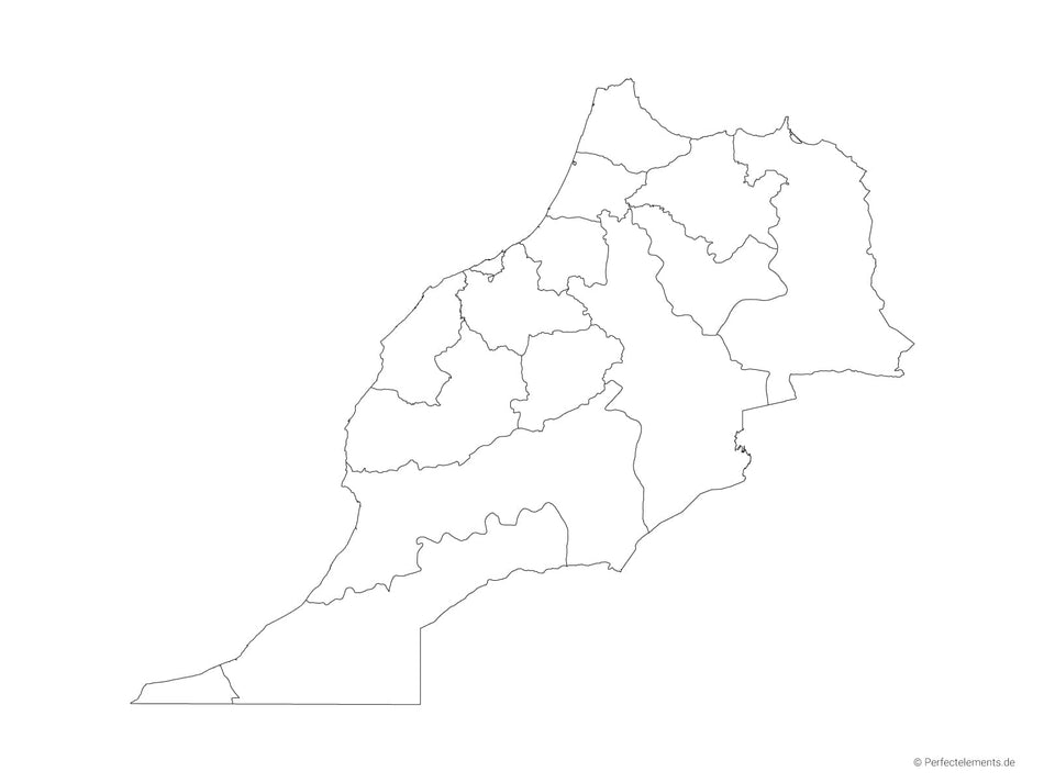 Vektor-Landkarte von Marokko, ohne Westsahara (Outline mit Regionen)