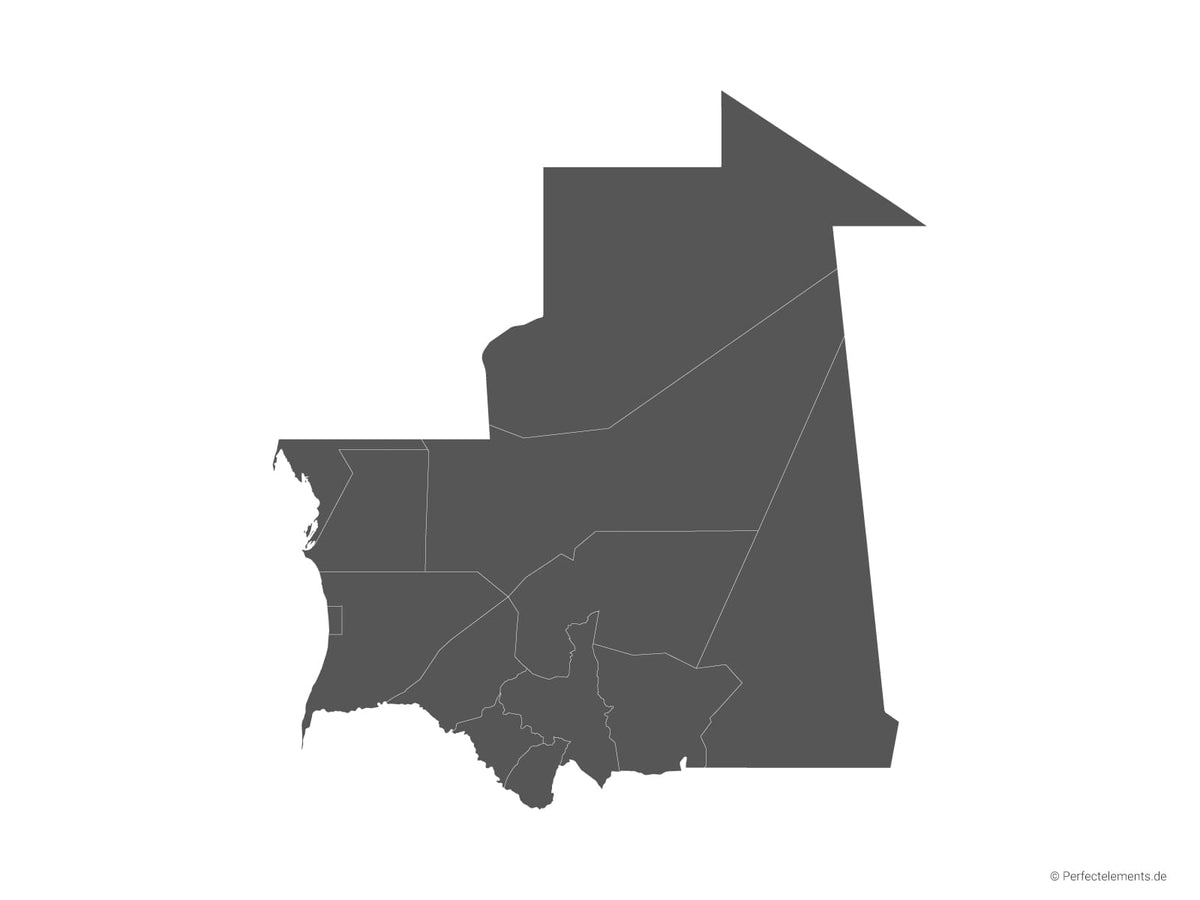 Vektor-Landkarte von Mauretanien (Einfarbig mit Regionen)