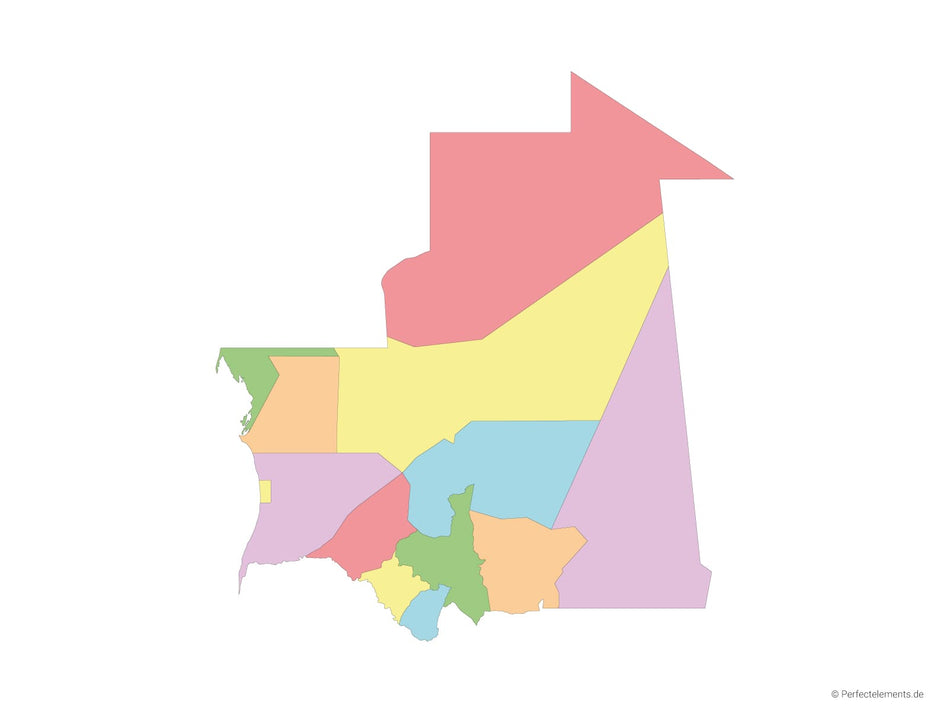 Vektor-Landkarte von Mauretanien (Mehrfarbig mit Regionen)