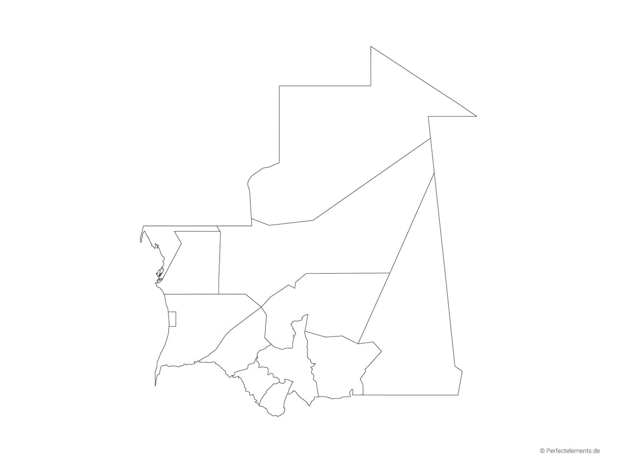 Vektor-Landkarte von Mauretanien (Outline mit Regionen)