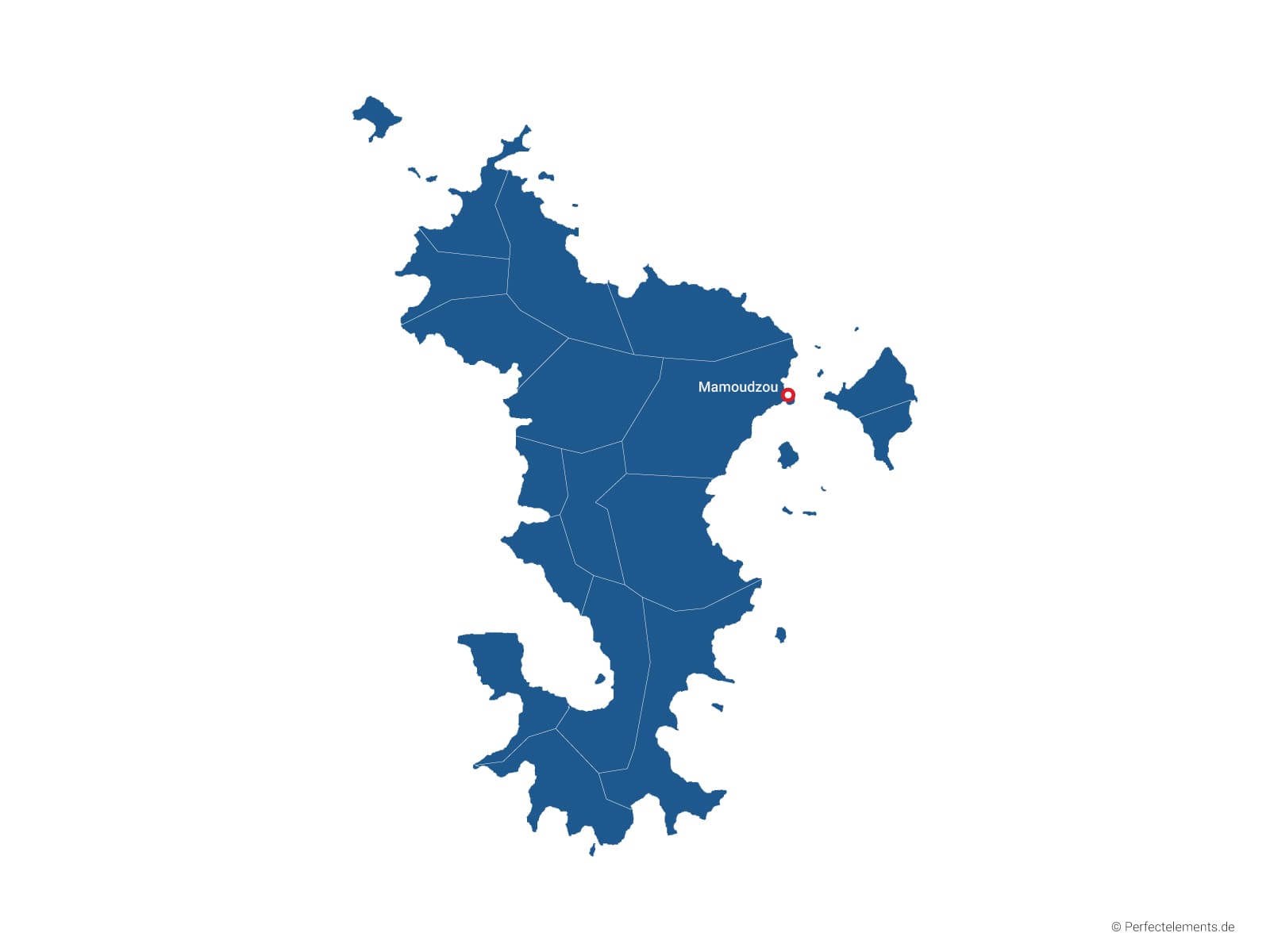 Vektor-Landkarte von Mayotte (Einfarbig mit Hauptstadt und Regionen)