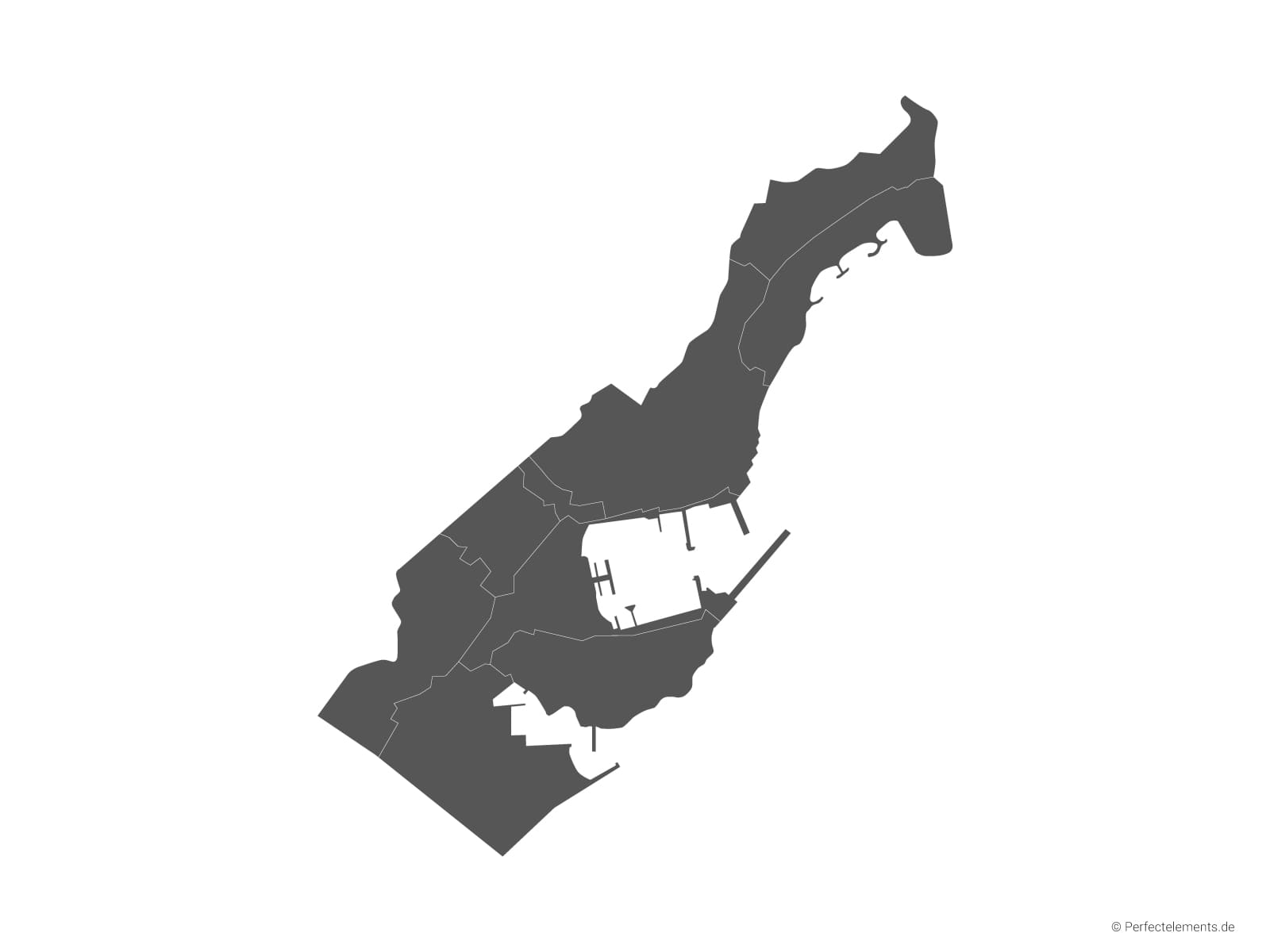 Vektor-Landkarte von Monaco (Einfarbig mit Regionen)