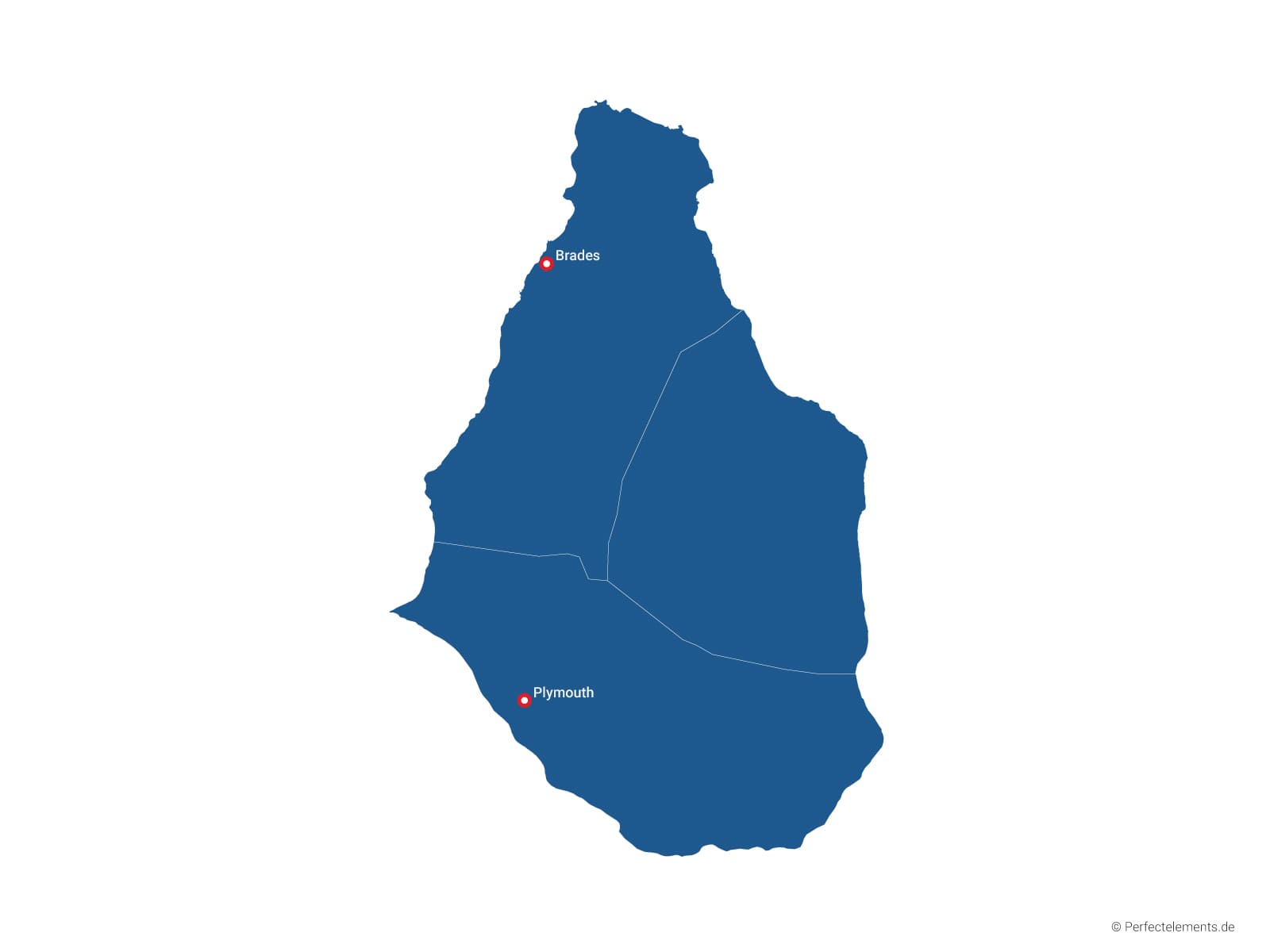 Vektor-Landkarte von Montserrat (Einfarbig mit Hauptstadt und Regionen)