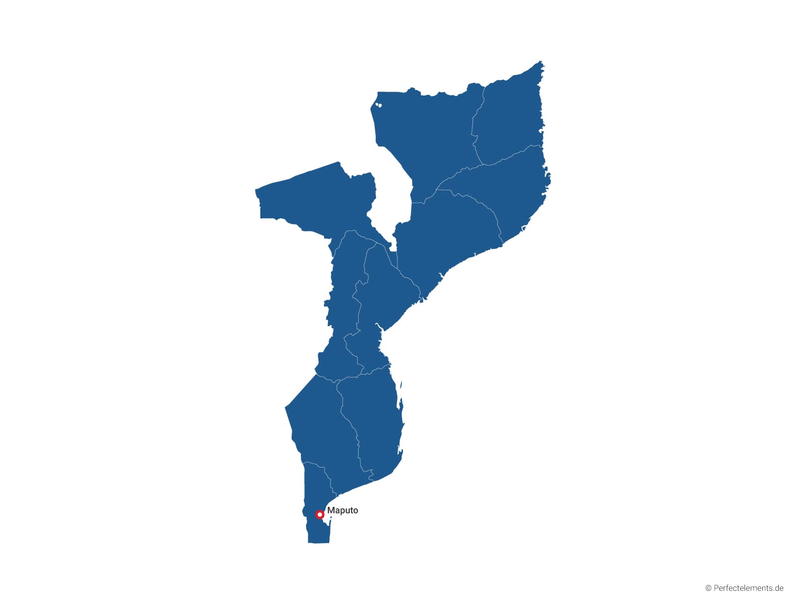 Vektor-Landkarte von Mosambik (Einfarbig mit Hauptstadt und Regionen)