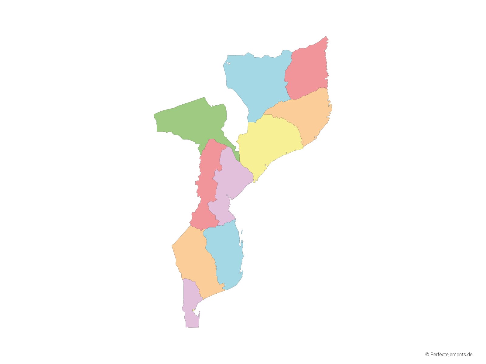 Vektor-Landkarte von Mosambik (Mehrfarbig mit Regionen)