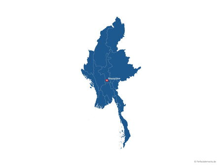 Vektor-Landkarte von Myanmar (Einfarbig mit Hauptstadt und Regionen)