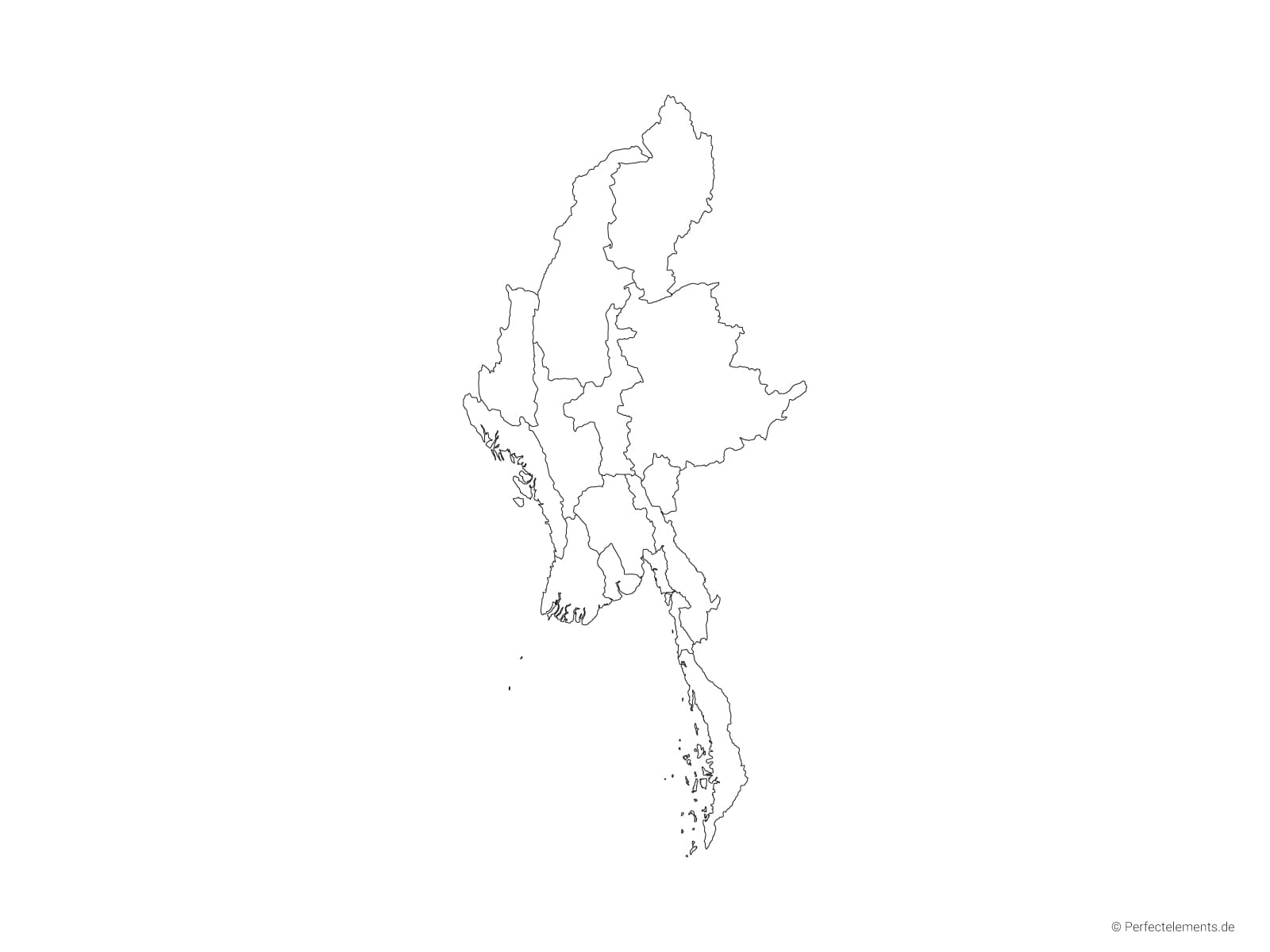 Vektor-Landkarte von Myanmar (Outline mit Regionen)