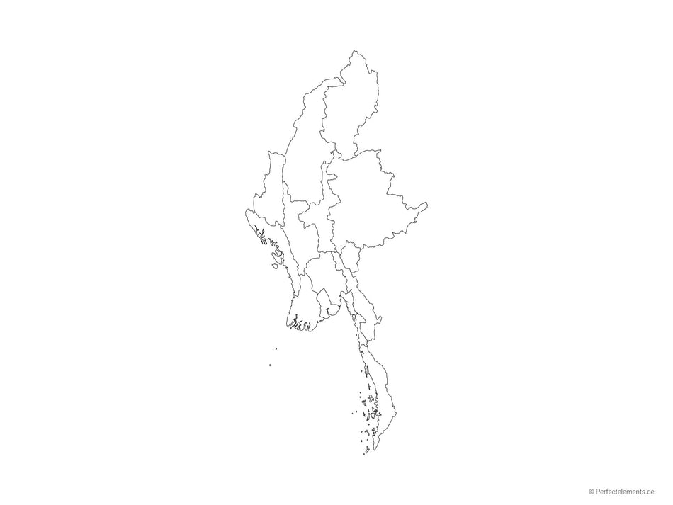 Vektor-Landkarte von Myanmar (Outline mit Regionen)