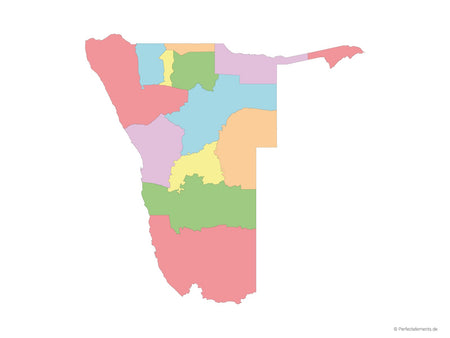 Vektor-Landkarte von Namibia (Mehrfarbig mit Regionen)