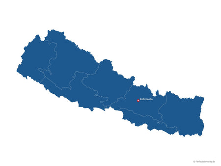 Vektor-Landkarte von Nepal (Einfarbig mit Hauptstadt und Regionen)