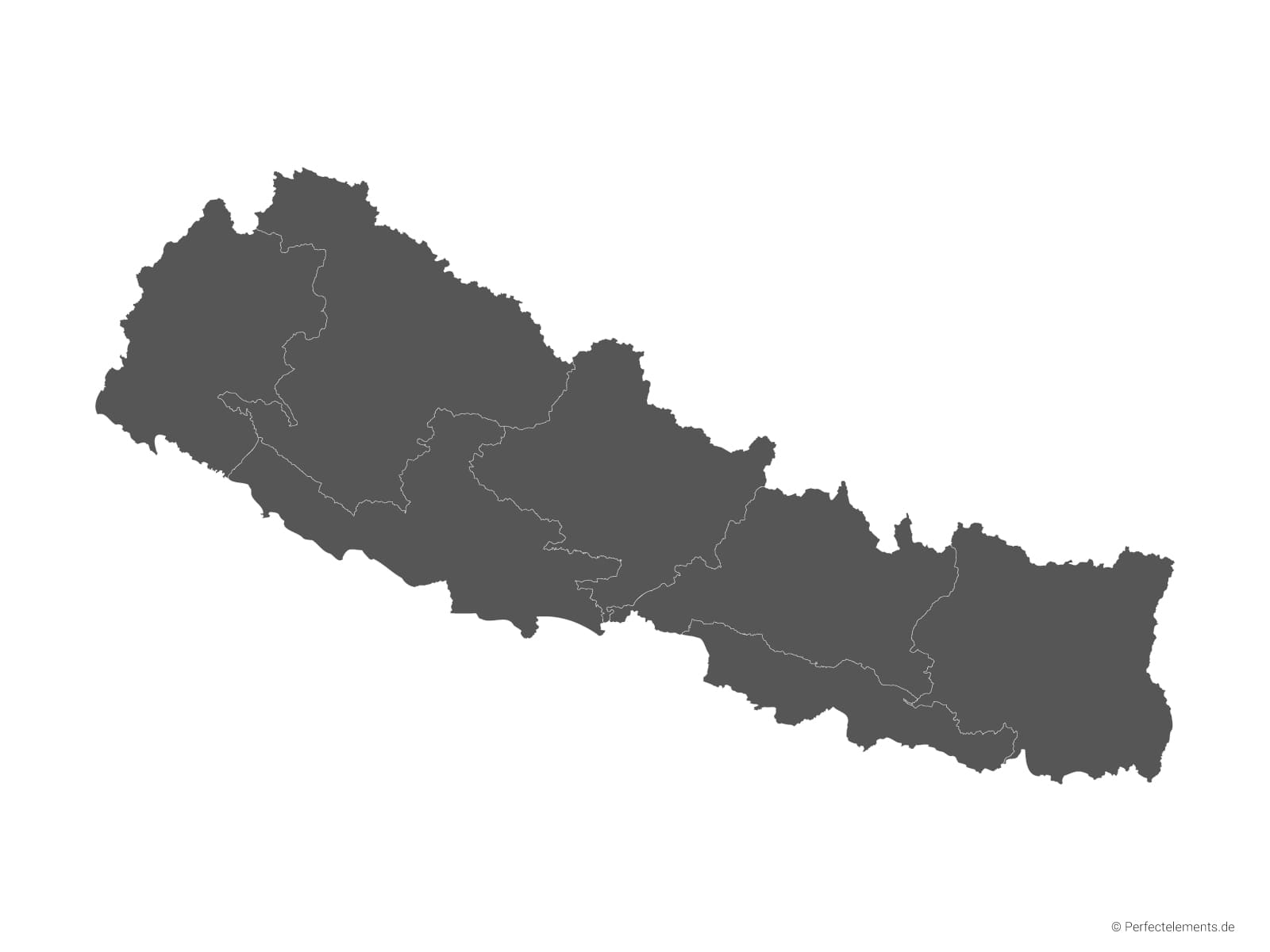 Vektor-Landkarte von Nepal (Einfarbig mit Regionen)