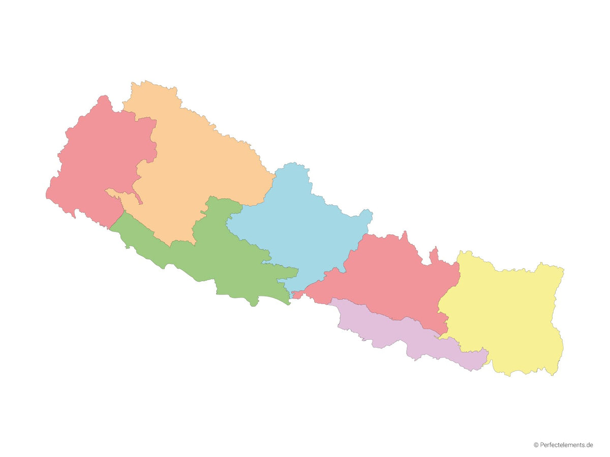 Vektor-Landkarte von Nepal (Mehrfarbig mit Regionen)