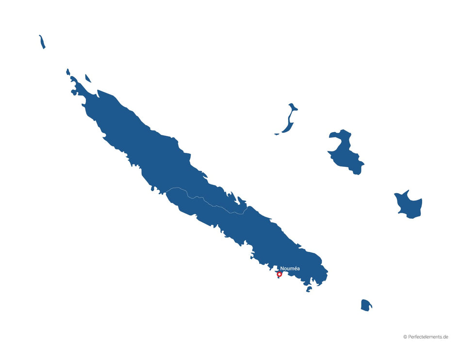 Vektor-Landkarte von Neukaledonien (Einfarbig mit Hauptstadt und Regionen)