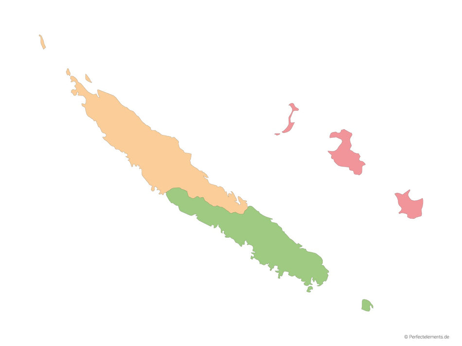 Vektor-Landkarte von Neukaledonien (Mehrfarbig mit Regionen)