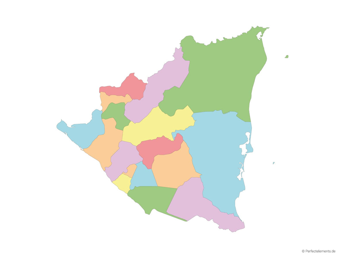 Vektor-Landkarte von Nicaragua (Mehrfarbig mit Regionen)