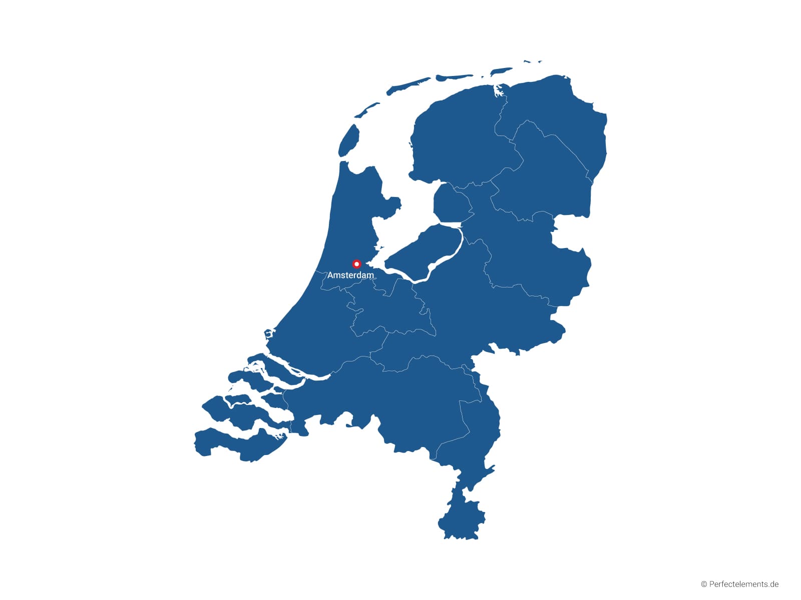 Vektor-Landkarte der Niederlande (Einfarbig mit Hauptstadt und Regionen)