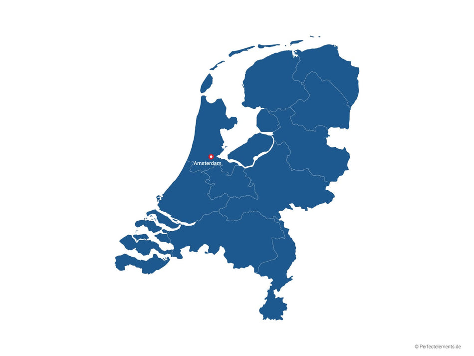 Vektor-Landkarte der Niederlande (Einfarbig mit Hauptstadt und Regionen)