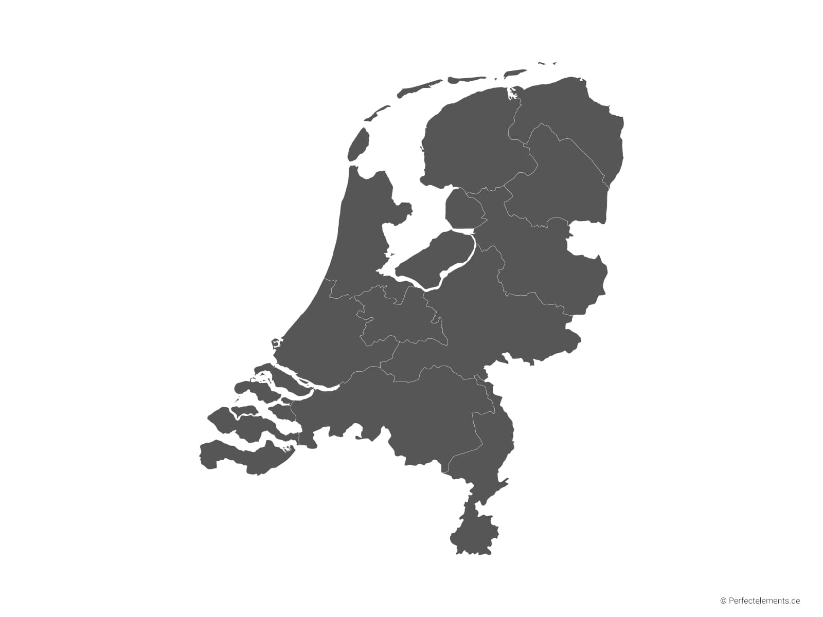 Vektor-Landkarte der Niederlande (Einfarbig mit Regionen)