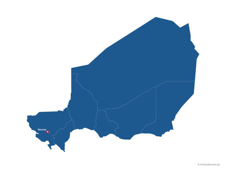 Vektor-Landkarte vom Niger (Einfarbig mit Hauptstadt und Regionen)