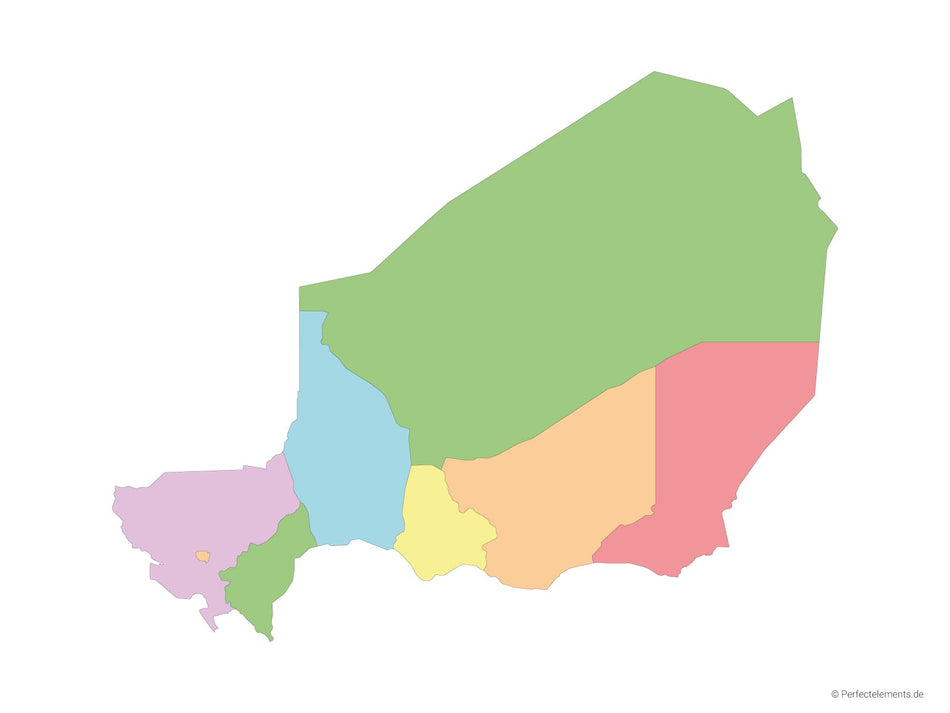 Vektor-Landkarte vom Niger (Mehrfarbig mit Regionen)